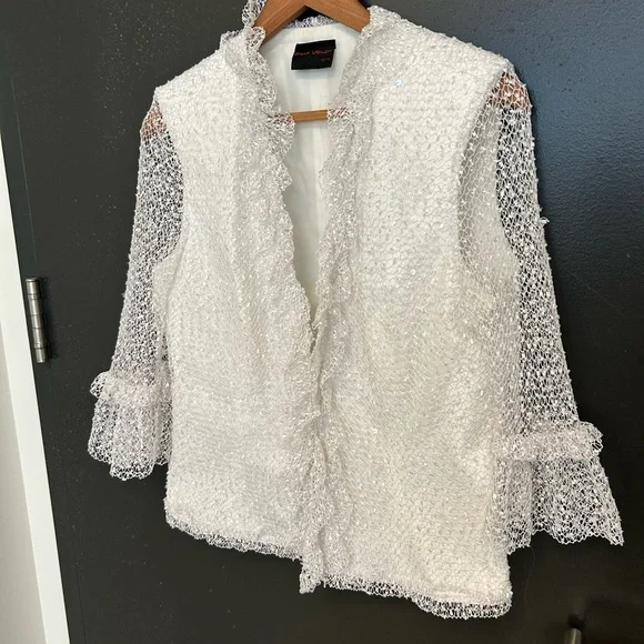 Frank Usher size 12 sequin lace effect blazer NWOT shoulder pads! Fits smaller!! - Picture 2 of 16